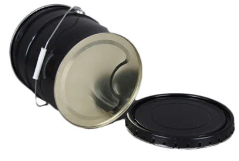 10L Black Metal Bucket With Lid Open Head Paint Bucket With Crimping Lid (Chất kim loại đen 10L với nắp mở)