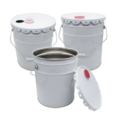 5 Gallon White Metal Paint Bucket với nắp nhựa đỏ